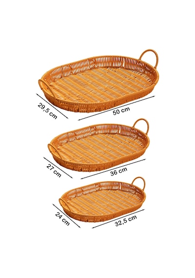 Porsima 708-a Oval 3'lü Hasır Tepsi Dekoratif Servis Sunum Tepsi