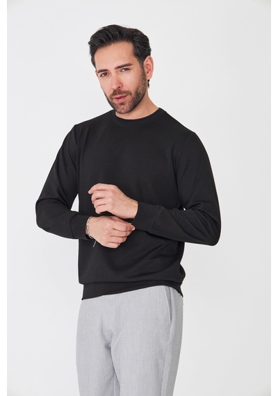 White Stone Siyah Sıfır Yaka Uzun Kollu Basic Sweatshirt