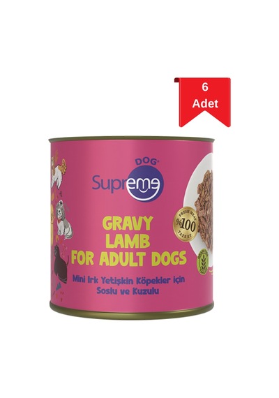 Supreme Dog Mini Irk Yetişkin Köpekler İçin Soslu Ve Kuzulu Konserve Mama 200 Gr X 6 Adet