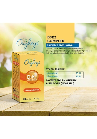 Oxyheys D3 K2 Complex Takviye Edici Gıda 30 Kapsül