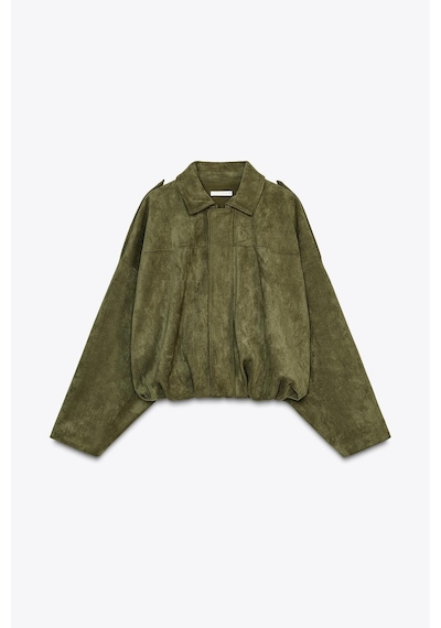 Süet Apoletli Bomber Ceket Siyah