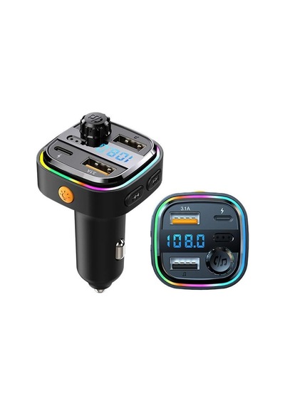 Tr Aft-13 Bluetooth 5.0 Araç İçi Fm Transmitter - 3 Port Hızlı Şarj 2x Usb-a + 1x Usb-c , Rgb Led Işıklı Eller