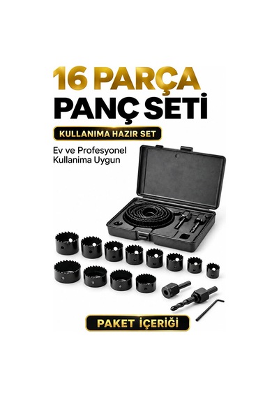 16 Parça Panç Seti 19-64 Mm Ahşap Metal Plastik Delme İşleri