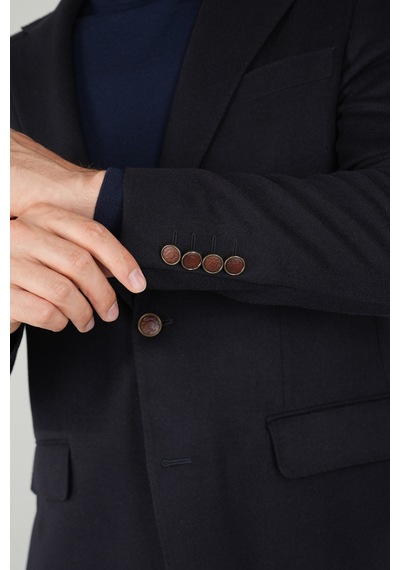Bisse Comfort Fit Lacivert Mono Yaka Çift Yırtmaçlı 6 Drop Yün Erkek Ceket Pck24k24209 D39 Lacivert