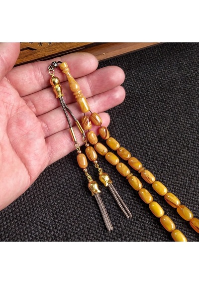 7x11 mm Sarı Hareli Ateşi Kehribar İsme Özel Tesbih