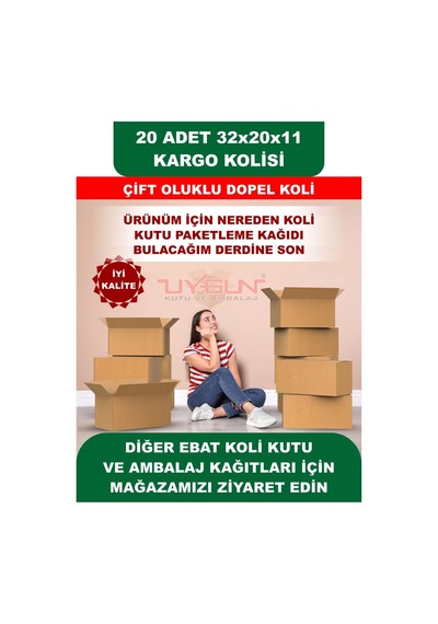20 Adet 32x20x11 Cm Baskısız Çift Oluklu Boş Koli, Dopel Ürün Kolisi, Kargo Kolisi, Tssst