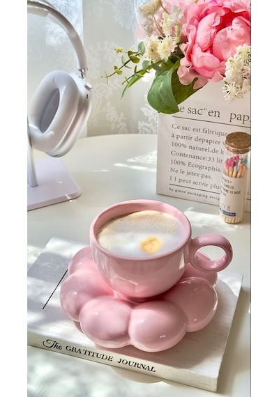 1 Set 2 Parça Bulut Model Kahve Fincanı 90 Ml Türk Kahvesi Fincanı Pembe