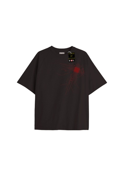 Flood Of Style Siyah Oversize T-shirt Minimal Çizgiler Özel Tasarım