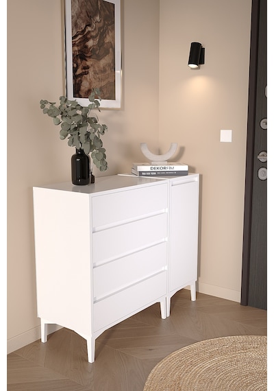 Df11105 Şifonyer 4 Çekmeceli Kapaklı Raflı Çok Amaçlı Depolama Dolabı, Ayakkabılık, Modern Şifonyer Beyaz Df11105 Şifonyer 4 Çekmeceli Kapaklı Raflı Çok Amaçlı Depolama Dolabı, Ayakkabılık, Modern Şifonyer Beyaz