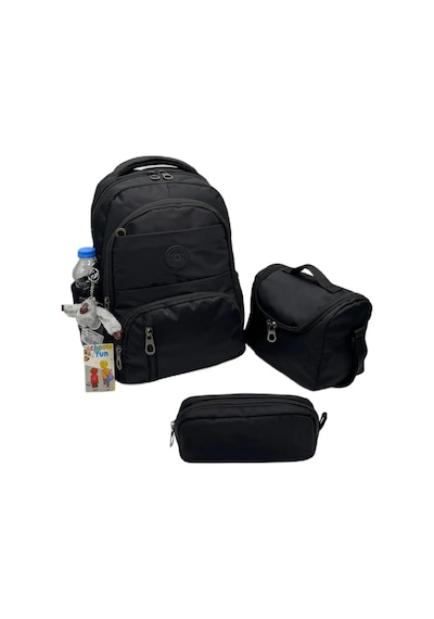 İlkokul Çantası 3'lü Set Unisex Çocuk İlk Okul Çantası Ovski-8010 Pudra-vizon Siyah