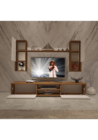 Decoraktiv Eko 5da Mdf Dvd Tv Ünitesi Tv Sehpası - Ceviz Beyaz Ahşap - Beyaz