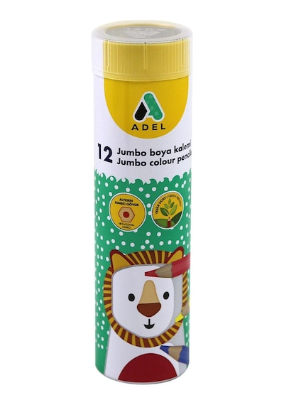 Adel Jumbo Kuru Boya Kalemi 12 Renk Metal Tüp Çocuklar İçin Kolay Kullanım Karışık