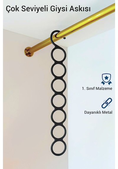 Çok Seviyeli Giysi Askısı - Metal Askı - Dolap Içi Düzenleyici Siyah