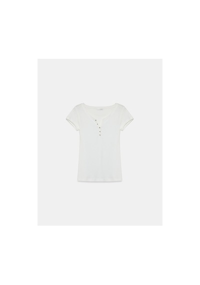 Dilvin 32688 %100 Pamuk Basic T-shirt-ekru-16526