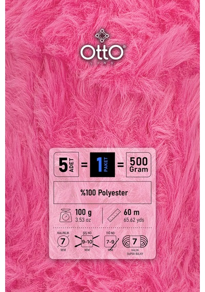 Fuşya 5'li Paket 100 Gr / 60 M Tavşan Tüyü Dokulu Kalın Kürk Peluş Örgü İpi