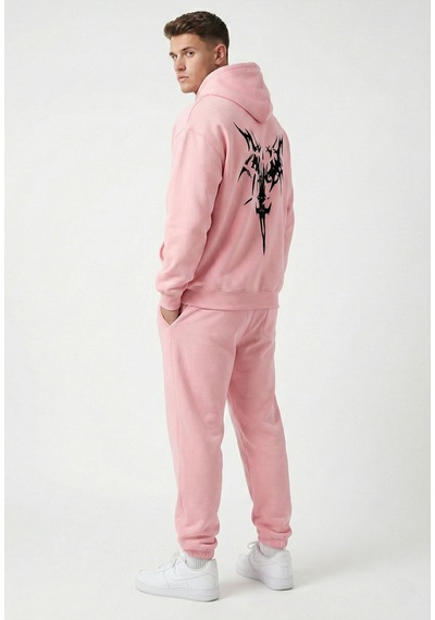 Nevermind Unisex Oversize Hoodie Grafik Sembol Baskılı Pembe