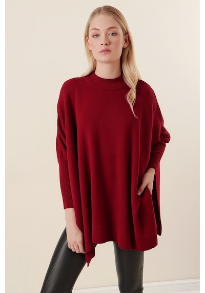 Bigdart 15783 Yırtmaçlı Panço Kazak - Bordo 001