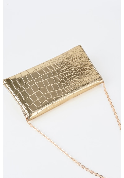 Vivaq Kadın Croco Gold Zarf Tasarım 2 Bölmeli Mini Zincir Askılı Çıt Çıt Kapama Clutch Ve El Çantası