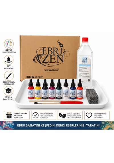 Ebru Sanatı Başlangıç Eğitim Seti 24 Parça 8 Renk A4 Boyutlu Ücretsiz Video Eğitim Su Bazlı Bir Üründür Tehlikeli Madde İçermez