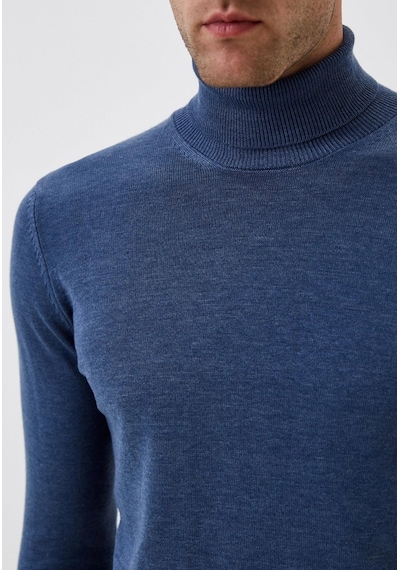 Erkek Tam Balıkçı Boğazlı Triko Mavimelanj Slim Fit Pamuklu Sık Örme Kazak Ncs Jeans 3003-mavimelanj Mavi