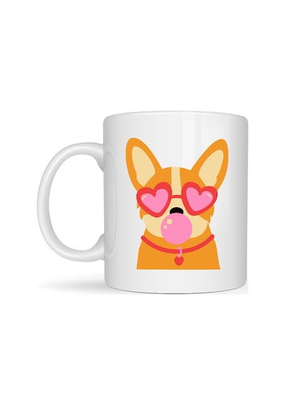 Sevimli Corgi Desenli Porselen Kupa Model 44 Kalpli Gözlüklü Köpek Tasarımlı, Eğlenceli & Hediye Fikri Diğer