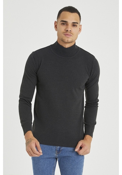 Füme Erkek Slim Fit Yarım Balıkçı Yaka Akrilik-pamuk Karışımlı Basic Triko Kazak Füme