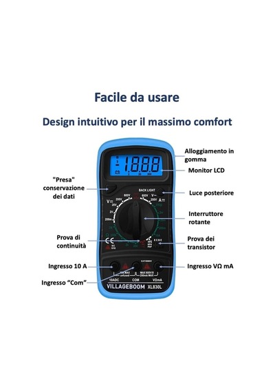 Lcd Arka Aydınlatmalı Dijital Multimetre Test Cihazı - Akım, Ac/dc Gerilim, Direnç, Süreklilik, Diyotlar Vb., Mavi