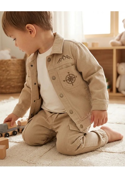 Erkek Bebek Bayramlık Takım Bej Gömlek Ceketli 3 Lü Uzun Kollu Üst + Jogger Pantolon Çocuk Takımı Bej Erkek Bebek Bayramlık Takım Bej Gömlek Ceketli 3 Lü Uzun Kollu Üst + Jogger Pantolon Çocuk Takımı Bej