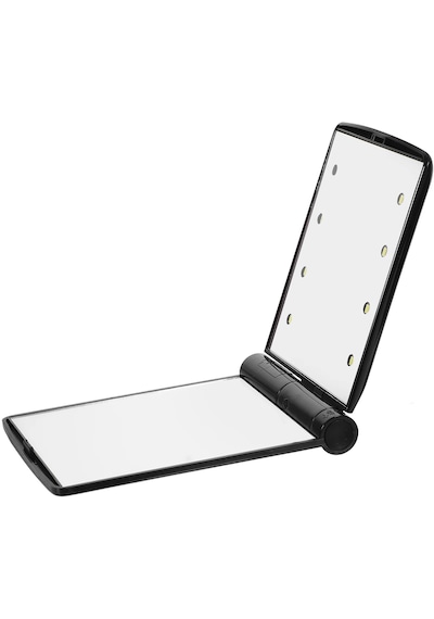 Techtic Katlanır Mini Işıklı Makyaj Aynası Cep Çanta Aynası 8 Led Pilli 23a 12v Pil Dahildir Siyah