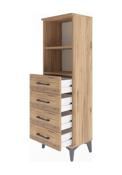 Arges Dolap 2 Raflı 4 Çekmeceli 44x30x134 Çam-çam Çam
