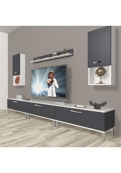 Decoraktiv Eko 270da Mdf Krom Ayaklı Tv Ünitesi Tv Sehpası Beyaz - Antrasit