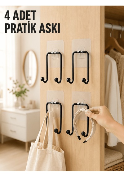 Shnstore 4 Adet Yapışkanlı Duvar Askısı Çok Amaçlı Pratik Askılık Seti Shntknd0720 Çok Renkli