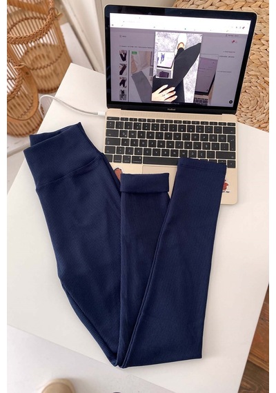 Mine Tan Butik Fitilli İçi Şardonlu Toparlayıcı Kadın Tayt - Lacivert