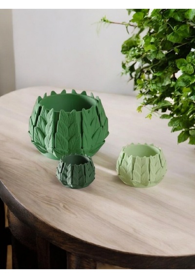 3d Baskı Yaprak Desen Saksı - 12 Cm - Farklı Renk Seçeneği