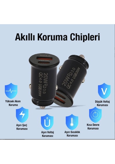 Akım Korumalı 20w Ultra Hızlı Şarj Araba Çakmaklık Şarj Başlığı Araç İçi Şarj Başlığı 2 Cihaz Destekli
