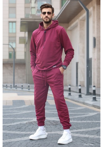Madmext Bordo Kapşonlu Basic Eşofman Takımı 5908 Bordo