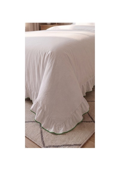 %100 Pamuk Overloklu Fırfırlı Tek Kişilik Nevresim Takımı Lastikli Çarşaflı 160x200 Cm Yeşil - 904799828 Yeşil