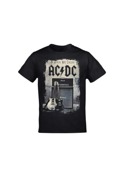 Noıssey Siyah Acdc Baskılı Oversize Unisex Kadın/erkek Unisex Bisiklet Yaka