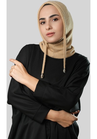 Hürrem Bone Bej Bağcıklı Peluş Balaklava Boyunluklu Bere Jakar Düz 2327 12 Bej