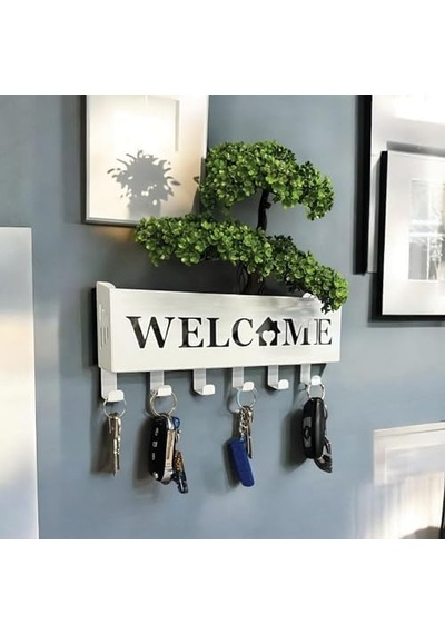 Welcome Temalı Raflı Anahtarlık Askısı Beyaz 000 Açık Krem