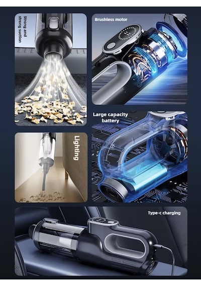 Turbo Digital 120w Ultra Emiş Araç Ev Araba Süpürgesi Çok Uzun Şarj Süresi Turbo Çift Motor