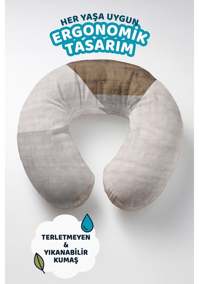 Modern Geometrik Desenli Ergonomik Boyun Yastığı - Soyut Minimal Bej Gri Kahve Seyahat Yastığı Soluk Yağmur Duman
