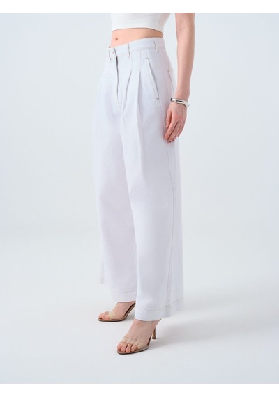 Pleated Palazzo Palazzo Fıt Kadın Pantolon Denim