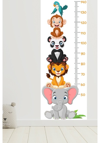 Sevimli Safari Hayvanları Boy Ölçüm Cetveli Boy Ölçer Sticker Beyaz