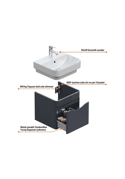 Aqua Bagno Piccolo 2.0 Alt Dolap 57 Cm. Antrasit Gri Parlak-lavabo Dahil Antrasit Aqua Bagno Piccolo 2.0 Alt Dolap 57 Cm. Antrasit Gri Parlak-lavabo Dahil Antrasit
