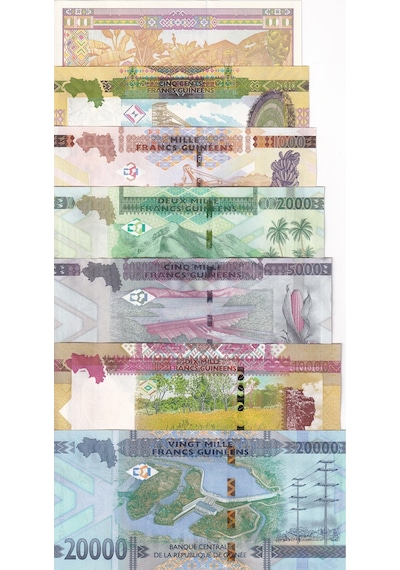 Gine 100-500-1.000-2.000-5.000-10.000-20.000 Francs 2020, 7 Li Set,çil,eski Yabancı Kağıt