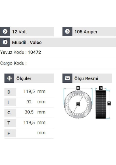 Nursan 181912 Statör 12v 105a Opel Corsa - Opel Combo - Palio - Sıena Multijet