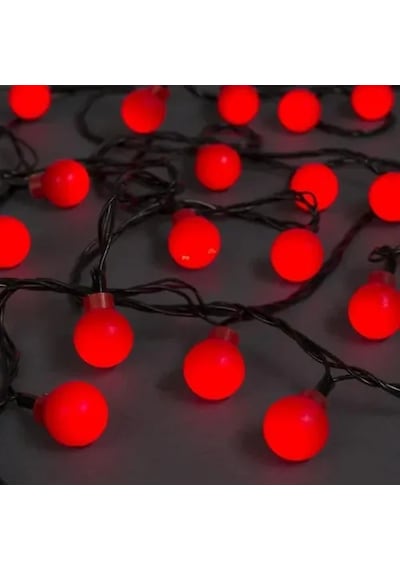 5m 28 Led Mini Top Işık Kırmızı - Fişli, Siyah Kablo Çok Renkli