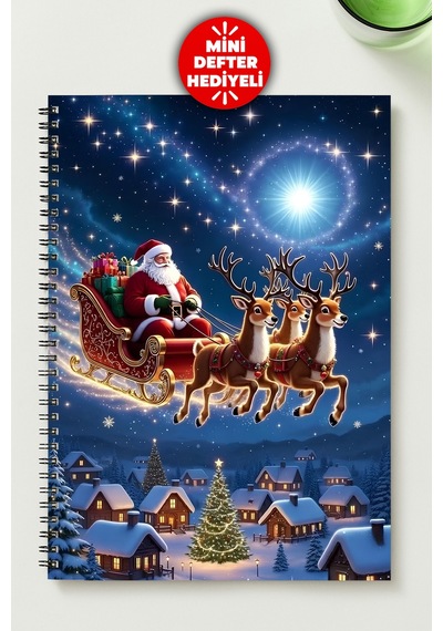 Noel Baba A5 Metal Spiralli Çizgisiz Karton Kapak Noel Baba Defter Çok Renkli