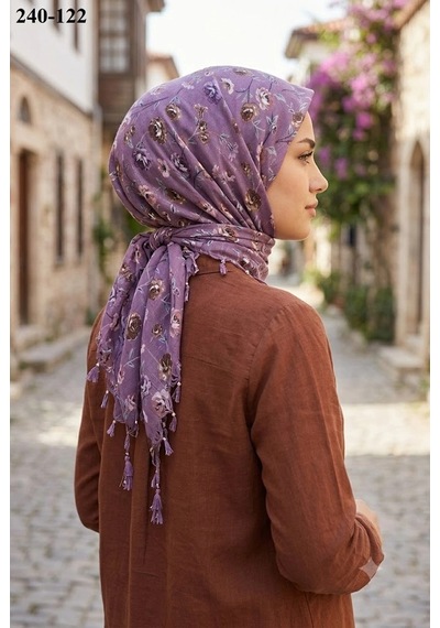 Dolce Cotton Desenli Sökme Boncuklu Eşarp 240-122 Çok Renkli